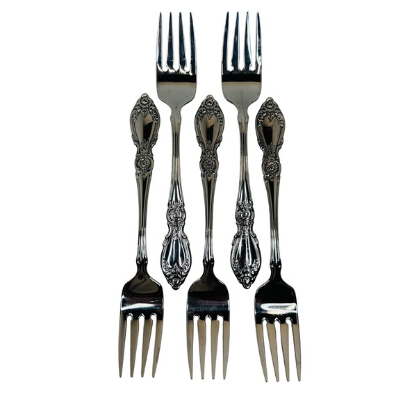 Oneida Plantation Stainless Salad Luncheon Forks Set 5 Vtg Rose Floral 6 7/8\